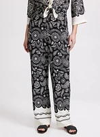 Olivia Contrast Paisley Wide-Leg Pants