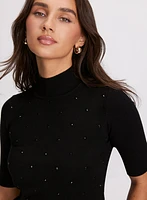 Mock Neck Rhinestone Detail Sweater