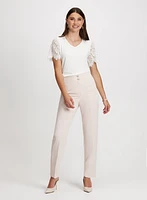 Lace Sleeves Top & Straight Leg Pants