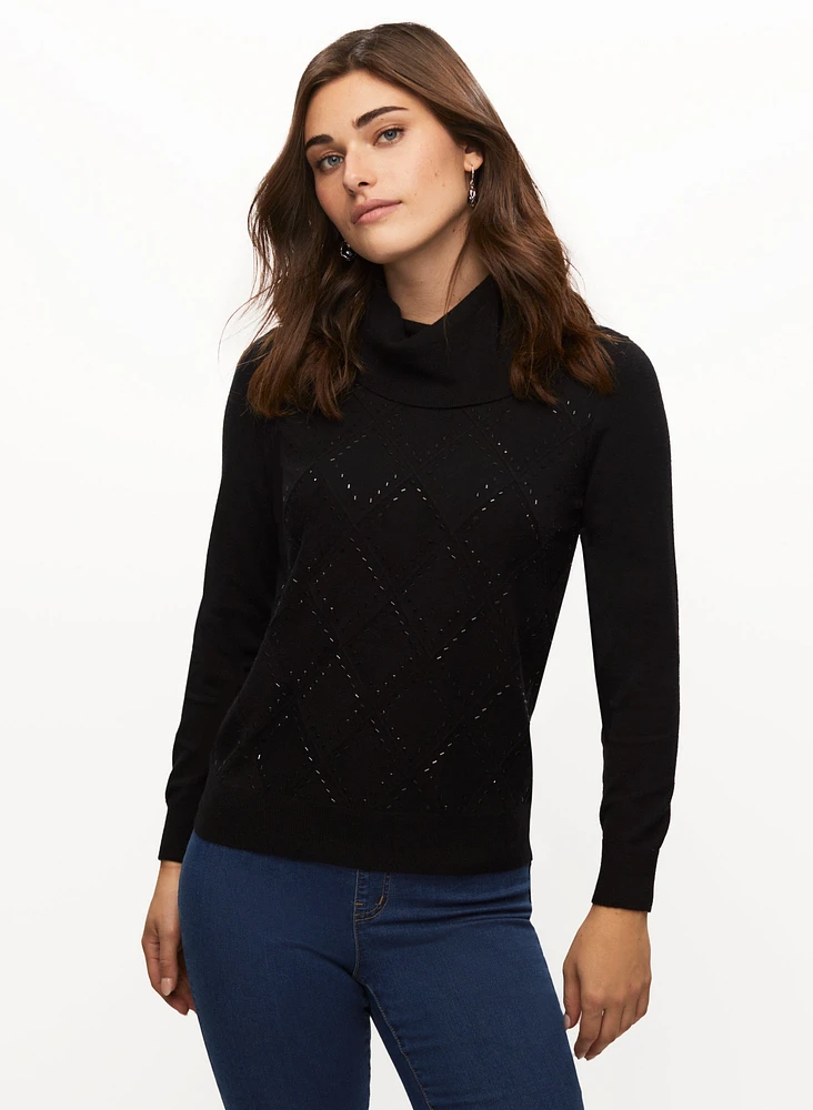 Embellished Argyle Knit Sweater