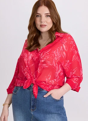 Blouse motif feuilles en chiffon