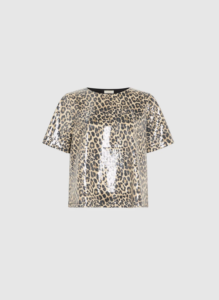 Sequin Leopard Print Top