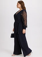 Sheer Polka Dot Sleeve Jumpsuit