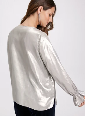 Metallic Flared Cuff Blouse