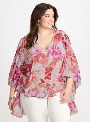Asymmetric Floral Print Blouse