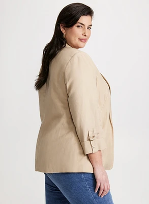 Linen-Blend Open Front Jacket