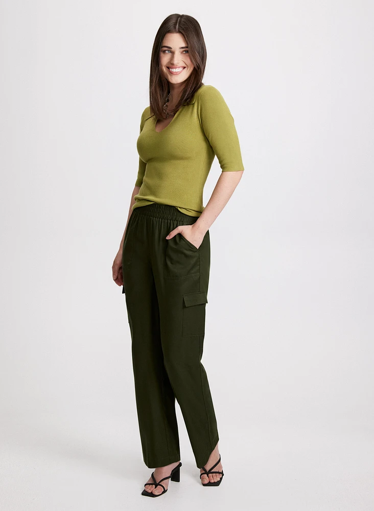 V-Neck Polo Sweater & Cargo Pants