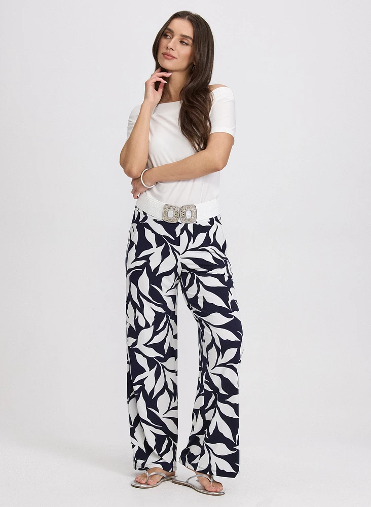 Pantalon Olivia large à motif feuilles