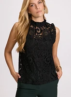 Ruffle Detail Cap Sleeve Lace Blouse