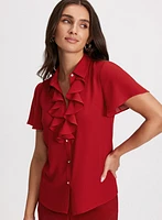 Blouse à manches courtes volantées