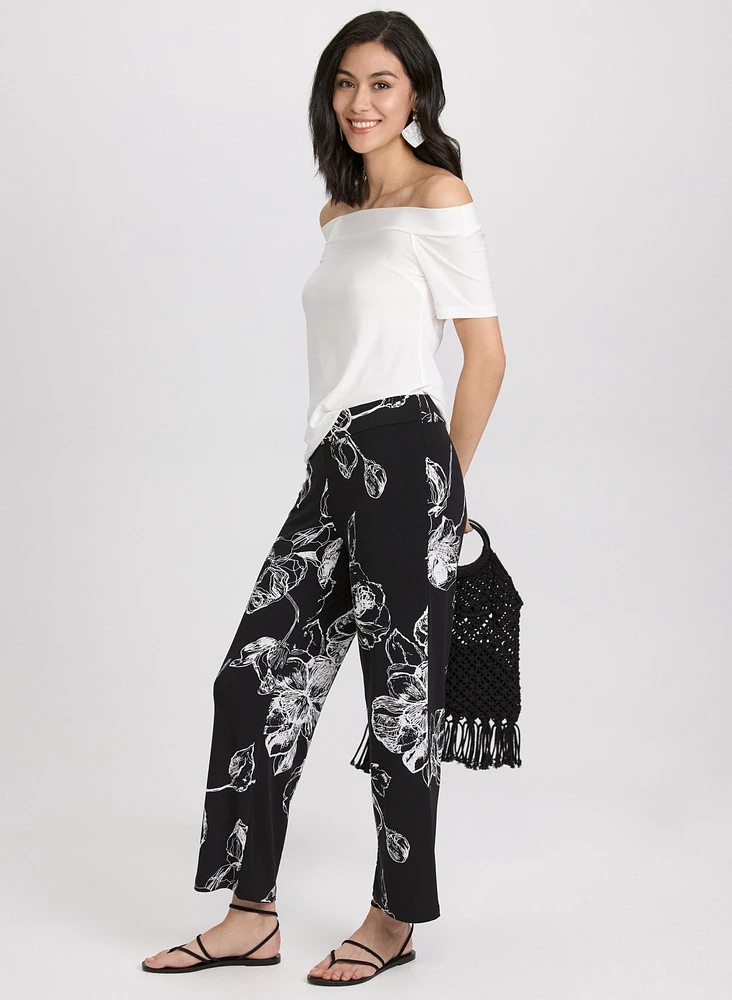 Pantalon floral à jambe large