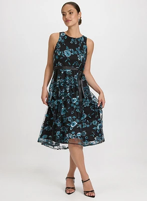 Sequined Floral Embroidery Dress