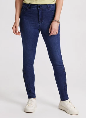 Embroidered Hem Slim Leg Jeans