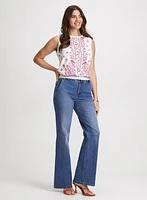 Haut sans manches fleuri et pantalon en denim évasé