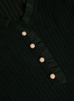 Ruffle Detail Pearl Button Sweater