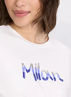 T-shirt à texte en paillettes
