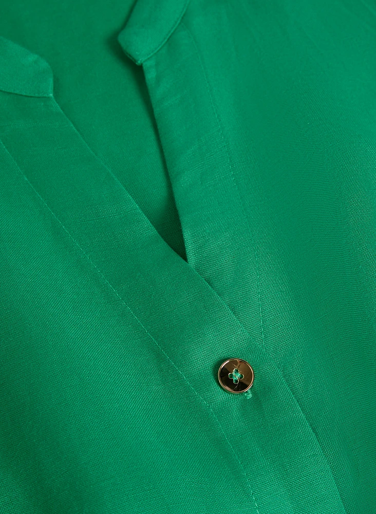 Linen-Blend Button Front Dress