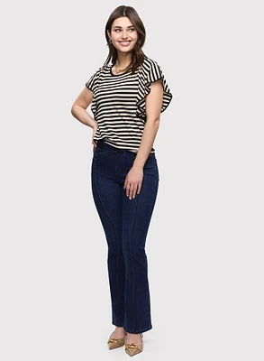 Striped Ruffle Sleeve T-Shirt & Seam Bootcut Jeans