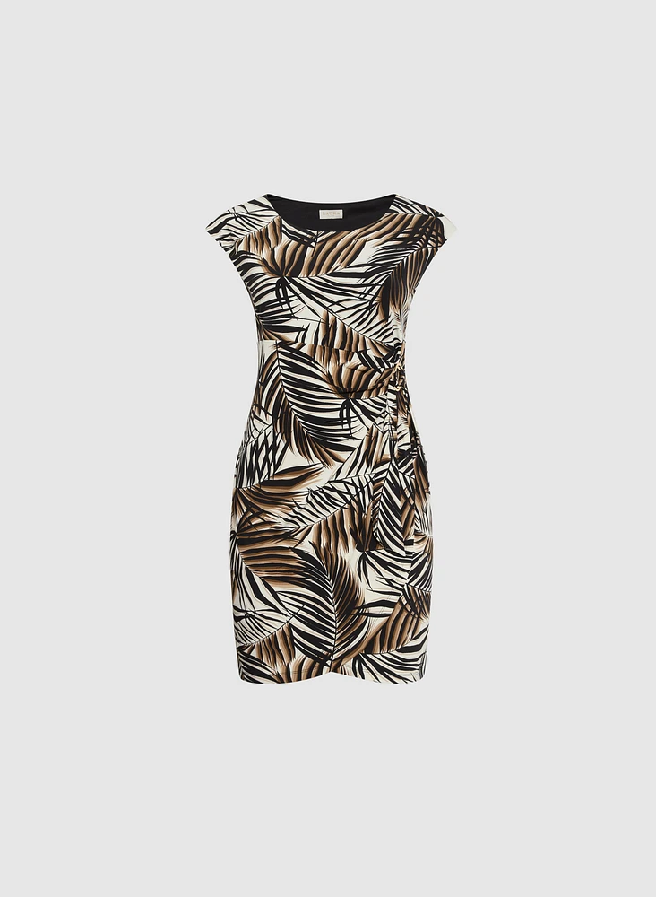 Palm Print Cap Sleeve Dress