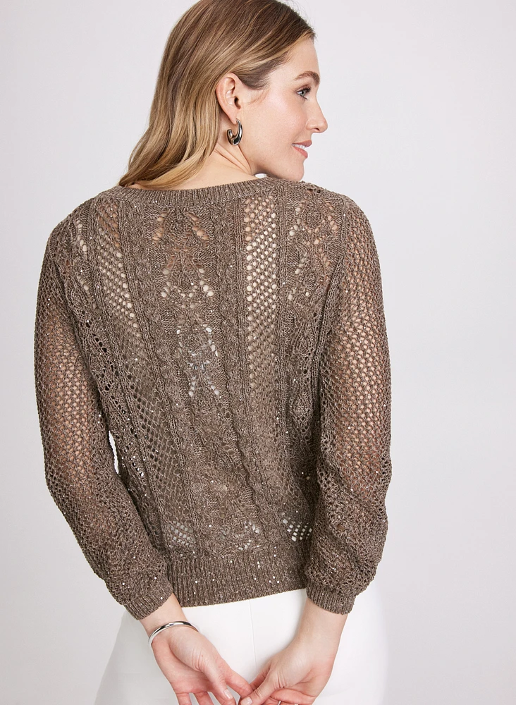 Sequin Detail Openwork Sweater