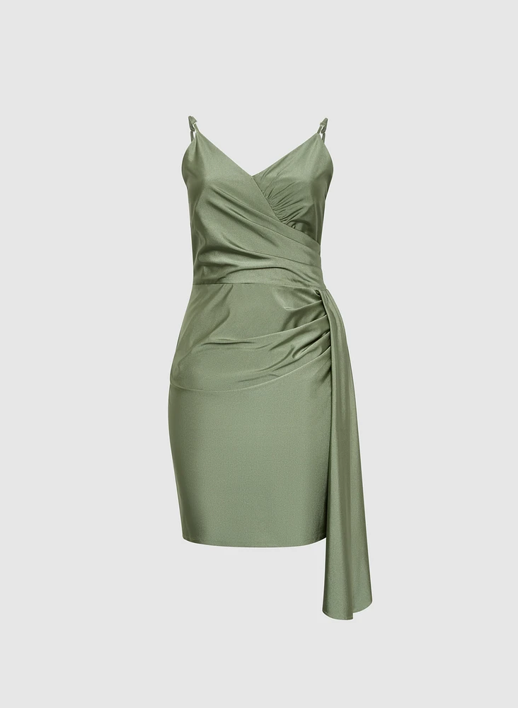 Flounced Front Satin Dress