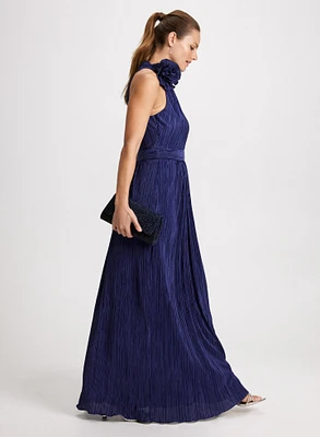 Pleated Satin Maxi Dress