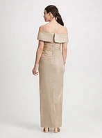 Metallic Off-the-Shoulder Evening Dress