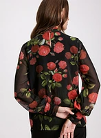 Floral Twist Mock Neck Blouse