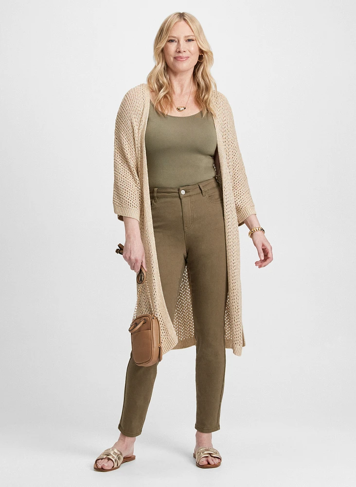 Knit Tunic Cardigan & High Rise Slim Leg Jeans