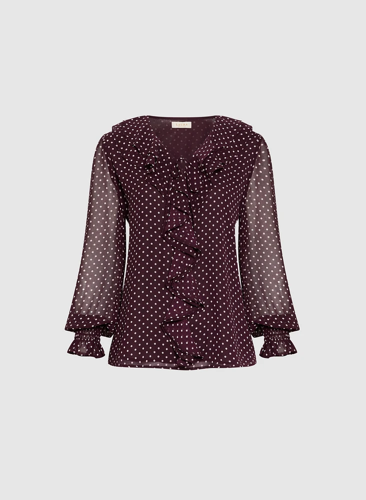 Blouse volantée à pois