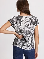 Floral Print Burnout T-Shirt