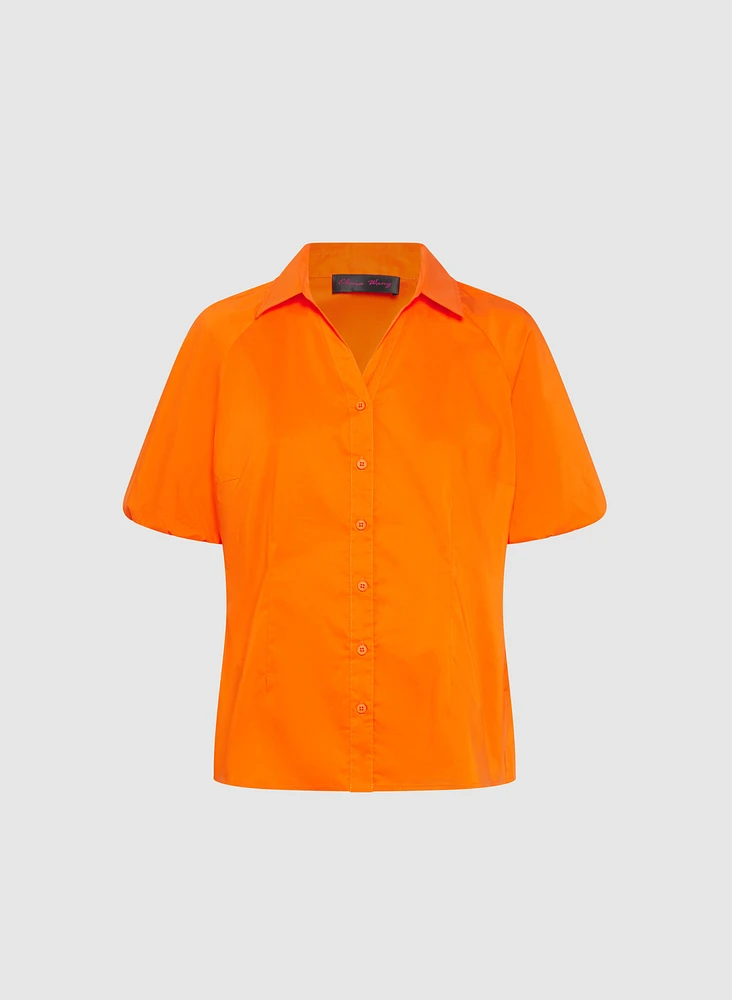 Cotton-Blend Puff-Sleeve Blouse
