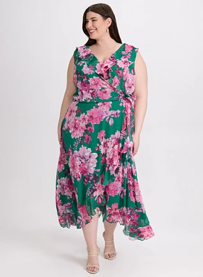 Robe florale à volants en cascade