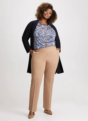 Open-Front Cover-Up Top & Button Tab Detail Pull-On Pants