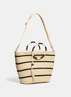 Striped Straw Tote Bag