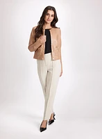 Decorative Button Front Vegan Leather Jacket & Seamed Slim-Leg Pants