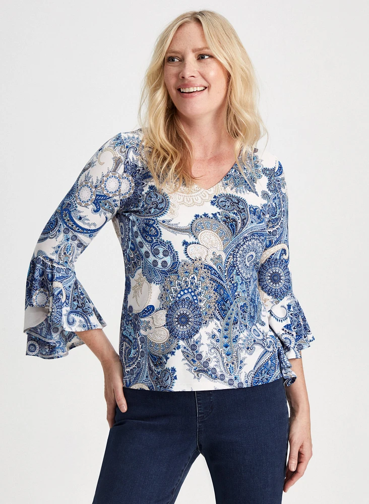 Paisley Print Ruffle Sleeve Top