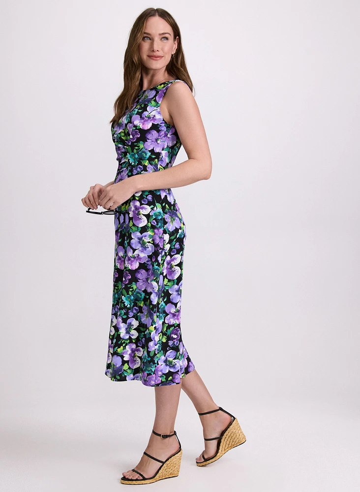 Robe midi florale froncée