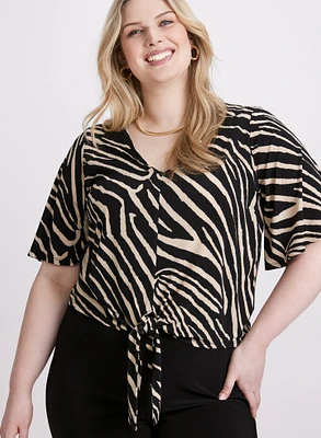 Tied-Hem Zebra Print Top