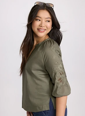 Embroidered 3/4 Sleeve Blouse