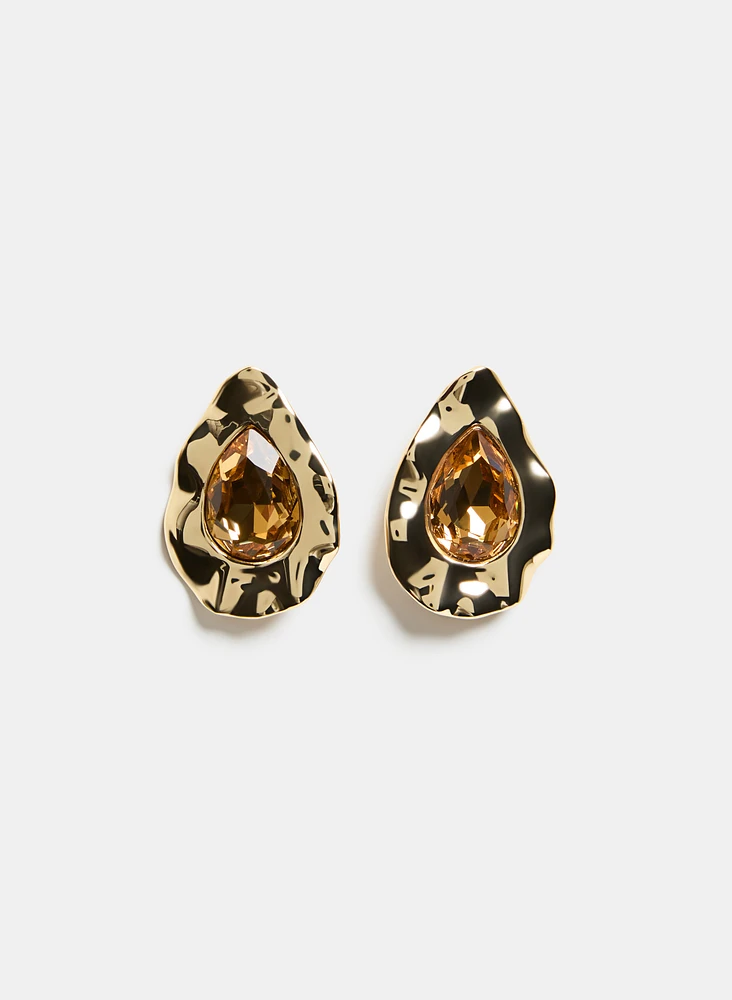 Stone Center Teardrop Stud Earrings