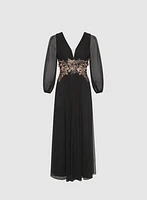 Metallic Floral Appliqué Dress