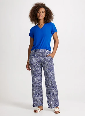 Leaf Print Pull-On Pants