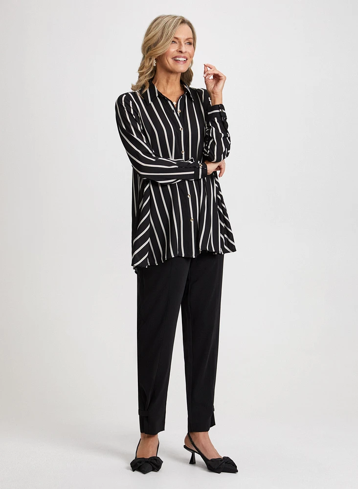 Stripe Print Blouse & Tapered Leg Pants