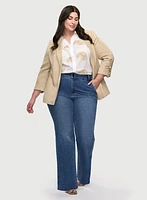 Linen-Blend Open Front Jacket & Flare Leg Jeans