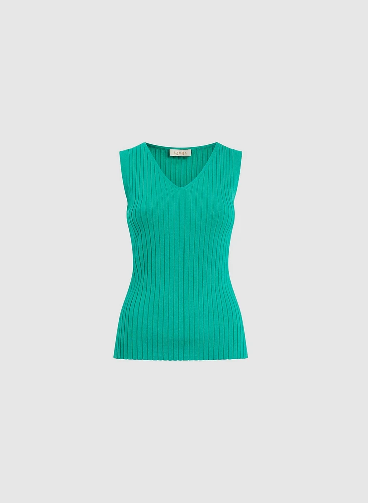 Sleeveless Ribbed Knit Sweater