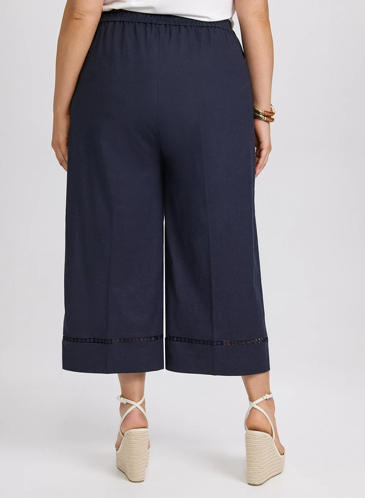 Capri à jambe large en mélange de lin