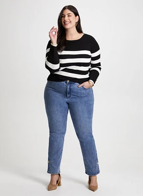 Thick Stripe Sweater & Straight Leg Jeans