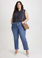 Sleeveless Polka Dot Blouse & Straight Leg Jeans