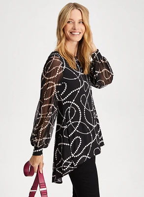 Printed Bouffant Sleeve Top